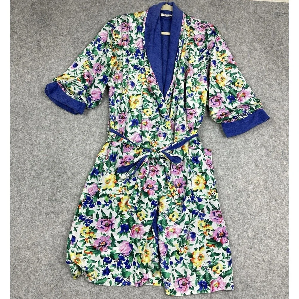 VTG Victorias Secret Gold Label Bathrobe Floral Terry Lined One Size with Belt